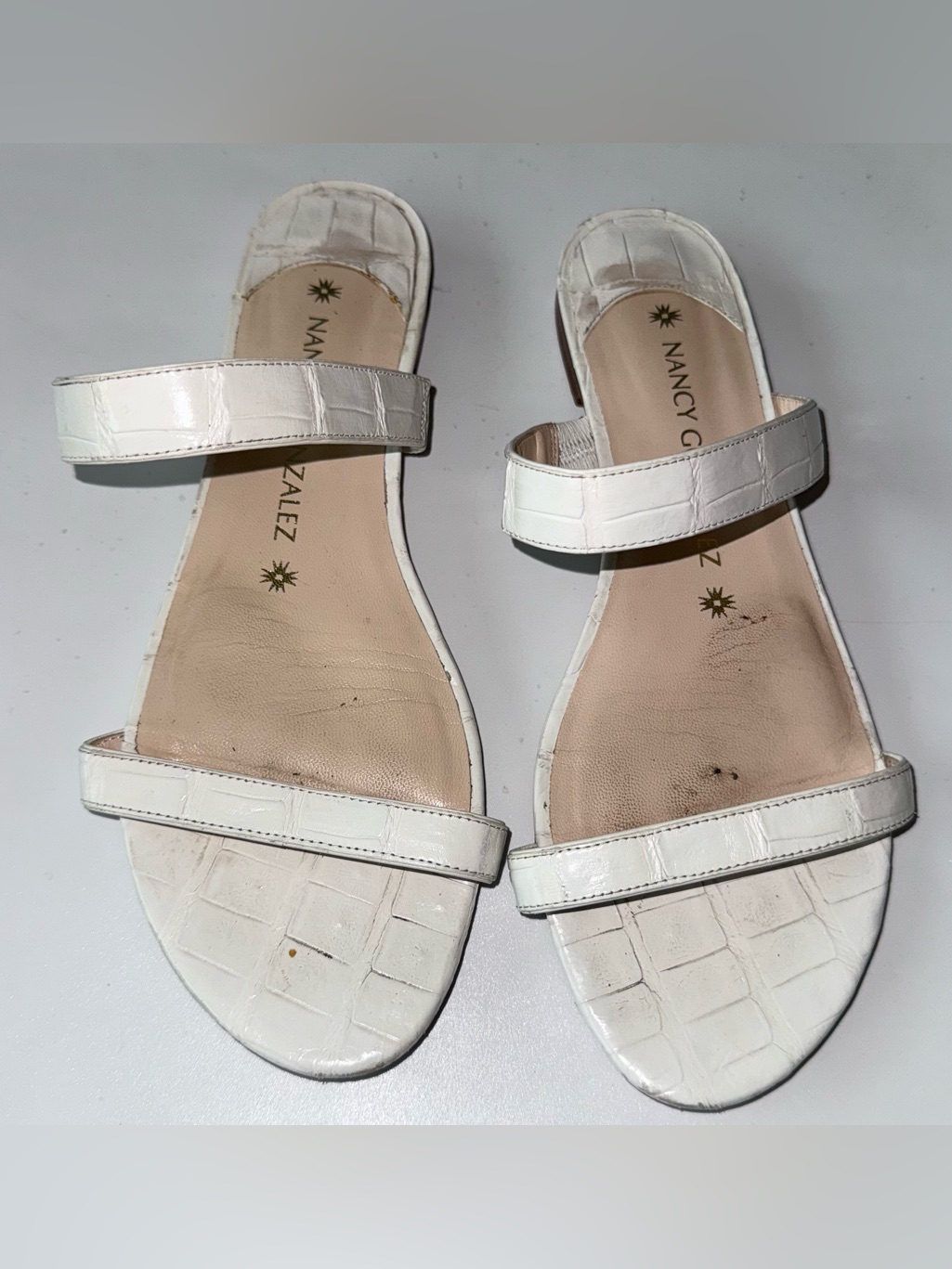 Nancy Gonzalez White Frida Genuine Crocodile Italy Flats Sandals Size 37.5